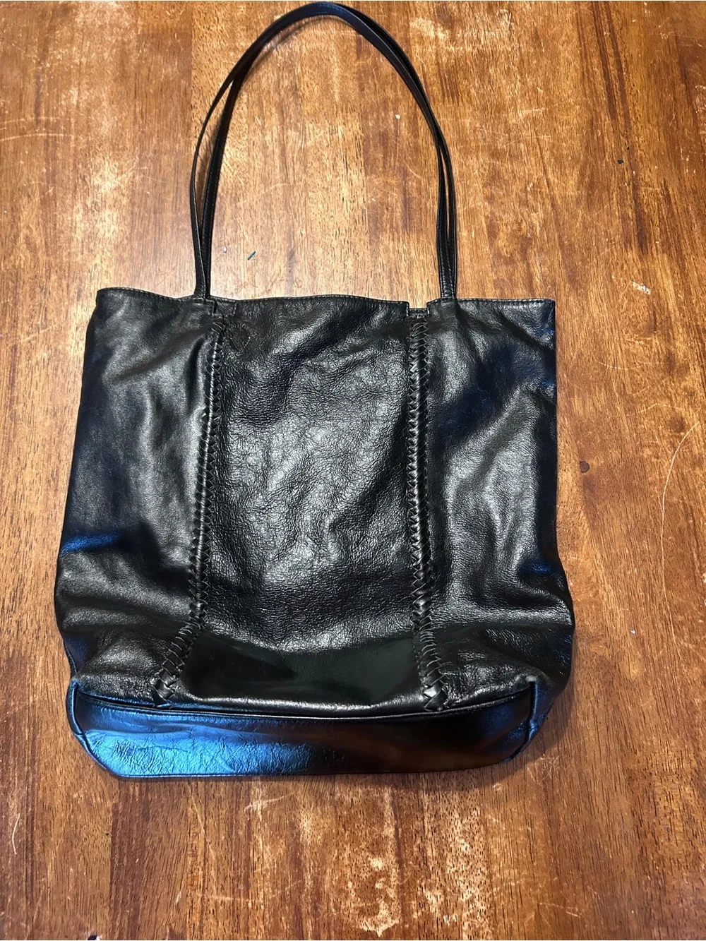 Latico Classic Black Leather Tote Bag Braided Detail